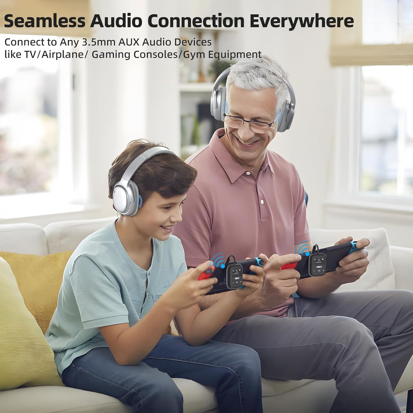 Airplane Bluetooth 5.3 Transmitter for All Headphones - Bluetooth Adapter for TV - Dual Connection - aptX Low Latency - Flying Travel,Long Flight Essentials - Wireless Audio Aux for MP3,Game,PC-Black