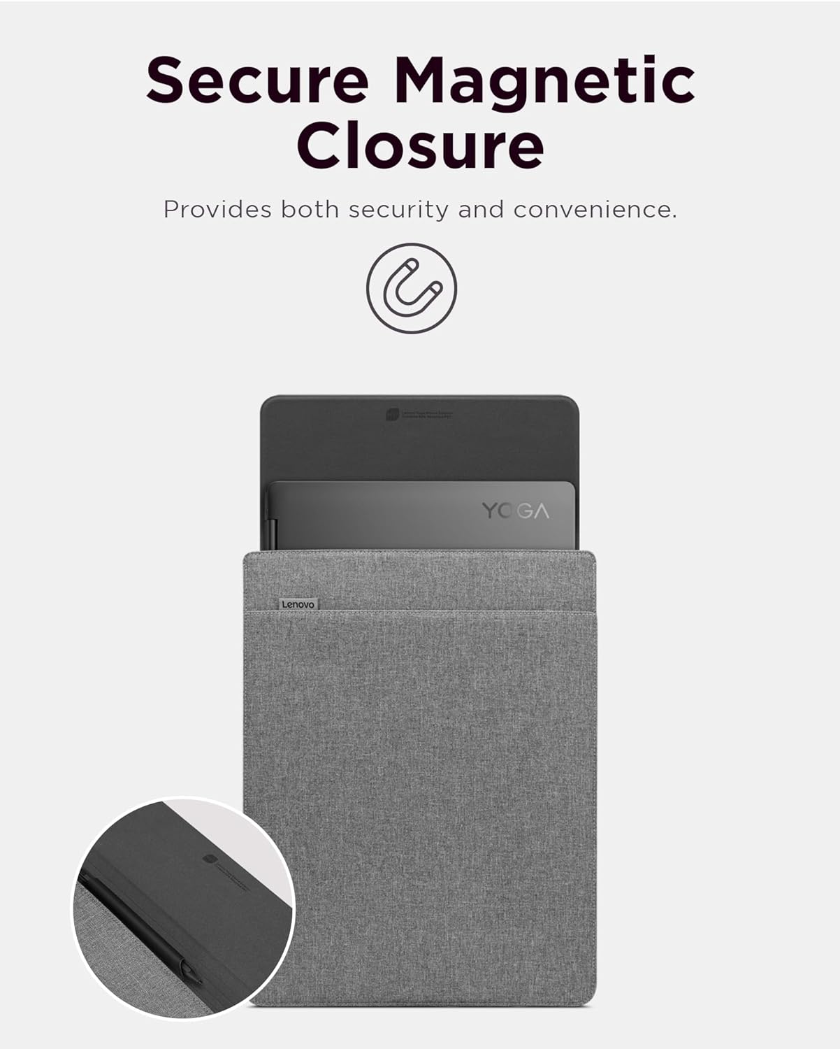 Lenovo Slim Laptop Sleeve 16 Inch Notebook/Tablet - Compatible with MacBook Air/Pro - Eco-Friendly Lightweight Case with Accessory Pocket & Magnetic Closure - Grey