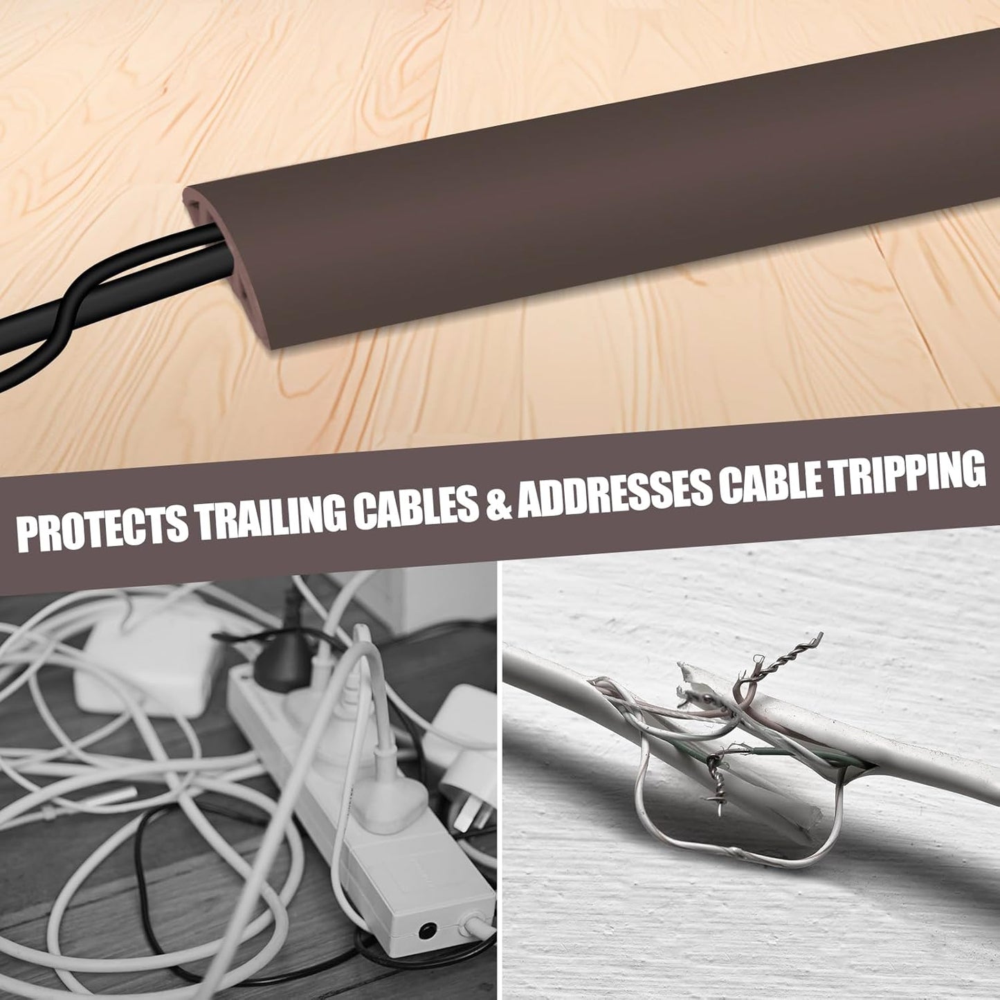Floor Cord Cover Cable Cavity Self Adhesive Cord Hider Floor Floor Cable Management Power Cord Protector Floor Electric Cord Covers for Offices, Gym, Exhibitions (CoffeeBrown, 2.36" x 3.3')