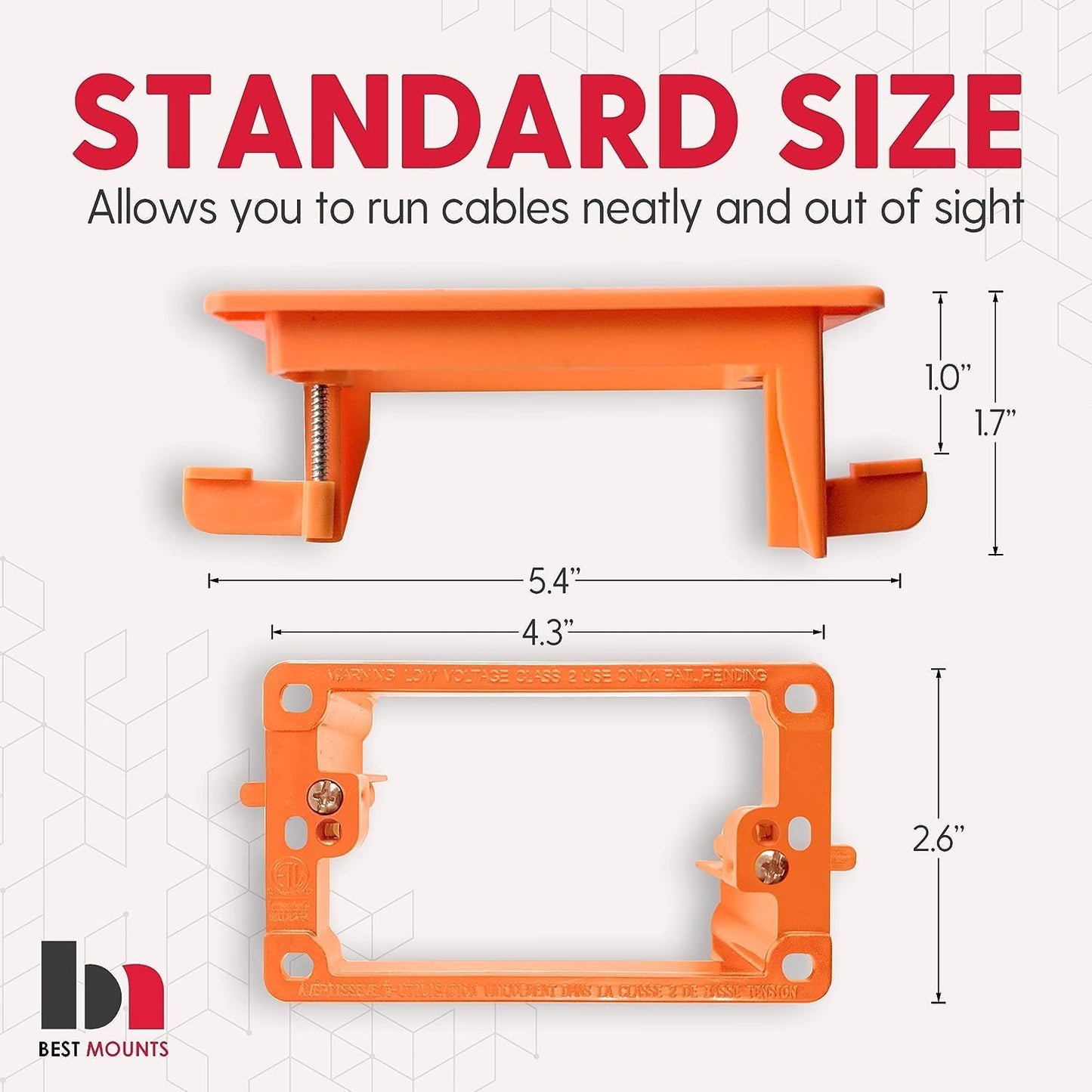 2 Pack Wall Plate Cable Pass Through with Bracket - In Wall Cable Management Kit - Recessed Cable Wall Plate Pair with Single Gang Low Voltage Mounting Bracket - Decorator Cover for Low Voltage Cables