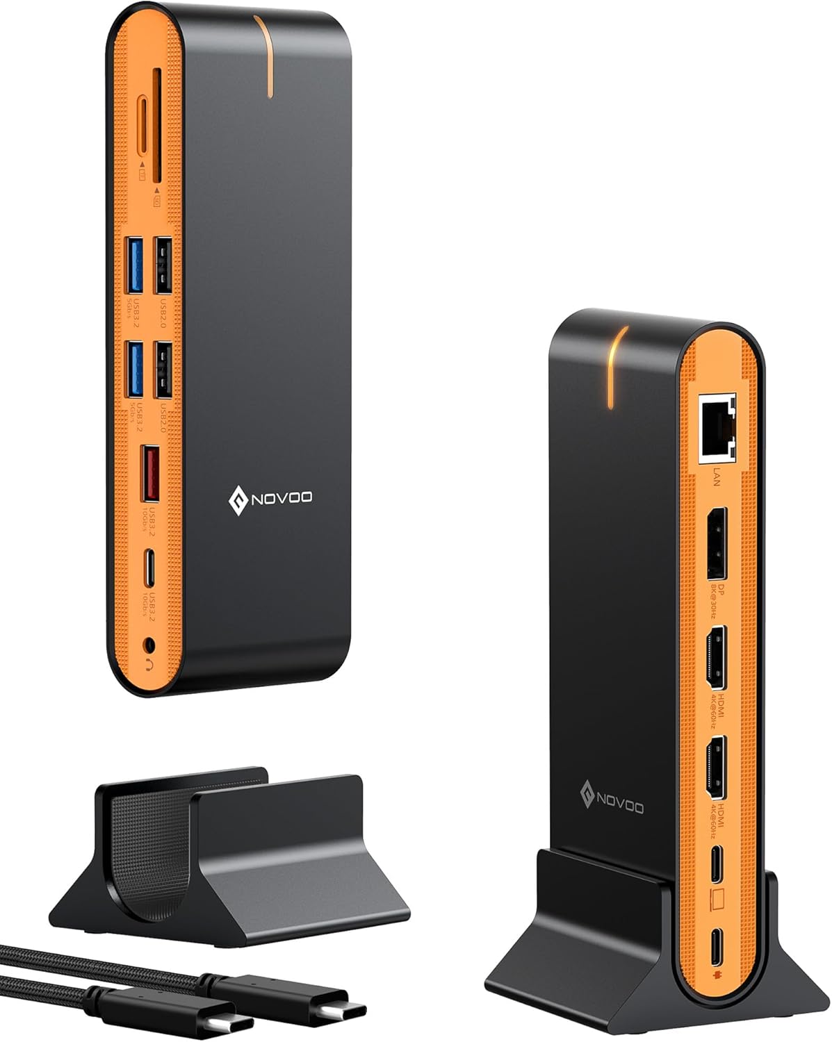 NOVOO 15-in-1 Vertical/Horizontal USB C Docking Station Triple Monitor – 8K@30Hz DP, Dual 4K@60Hz HDMI, 10Gbps USB-A/C, SD/TF, 1Gbps Ethernet,Dual Monitor Adapter Dock for MacBook, Windows Laptops