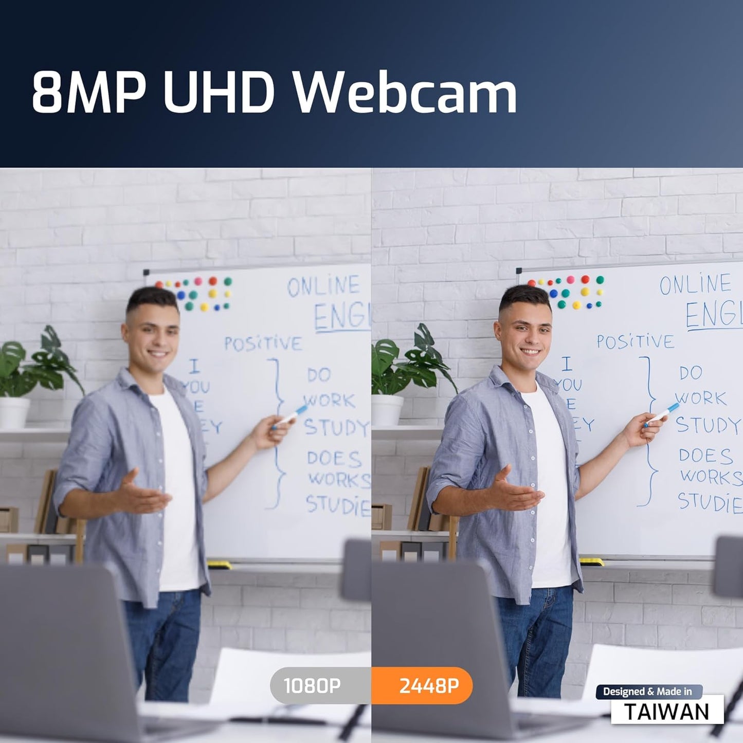 INS-1 USB Document Camera — 8MP Ultra HD, Auto Focus, LED Light, Built-in Microphone, Mac OS, Windows, Chromebook Compatible for Distance Learning, Remote Teaching, Web Conferencing, Live Demo