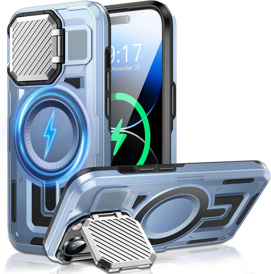 Camera Stand Case for iPhone 14 Pro, [Compatible with MagSafe] [Lens Cover] 2024 Version Military Grade Protective Soft Case for iPhone 14 Pro 6.1 inch Men Women, Blue