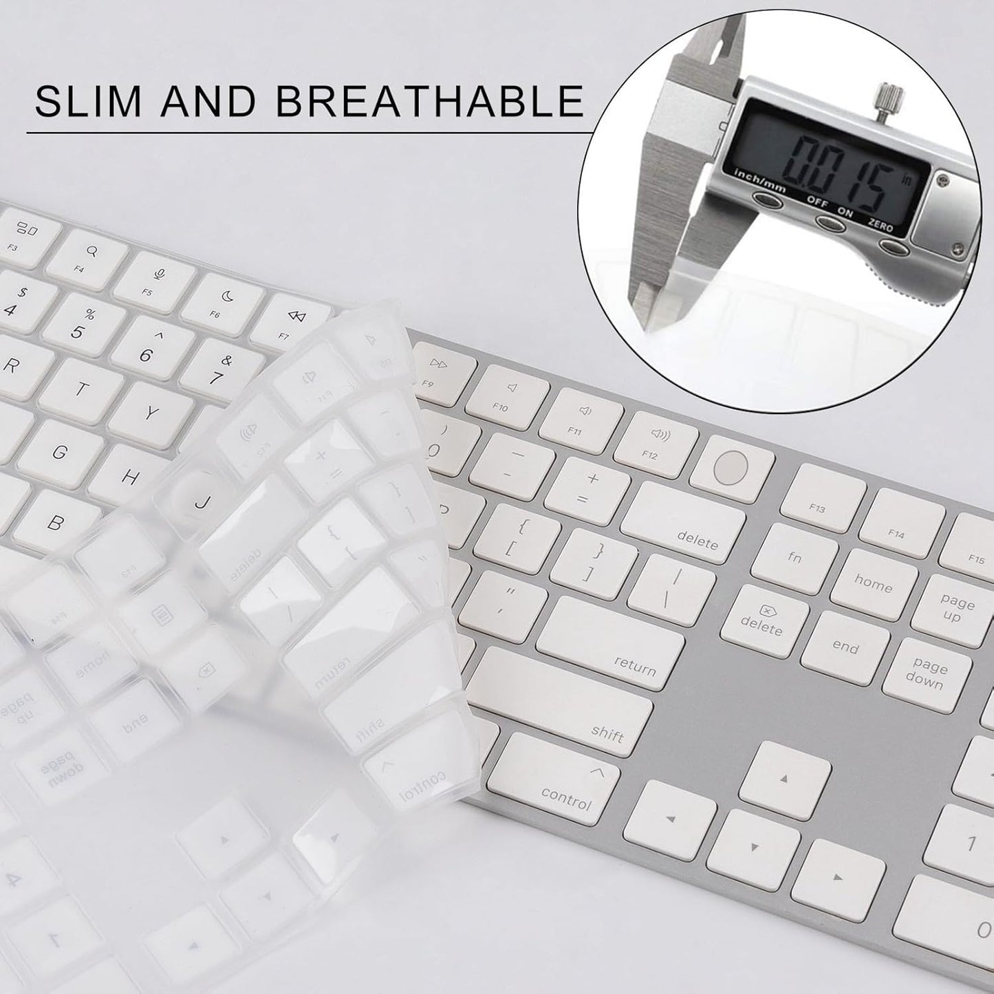 Allinside White Keyboard Cover for 2024 Mac Magic Keyboard with Touch ID and Numeric Keypad A3119 US Layout