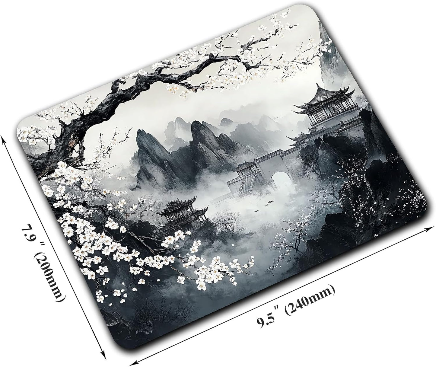 Japanese Aesthetic Landscape Painting Custom Mouse Pad with Non-Slip Rubber, Small Square Design for Wireless Laptop & Computer Mouse Pads for Desk, 9.5 x 7.9 inch Smooth Surface for Gaming & Office