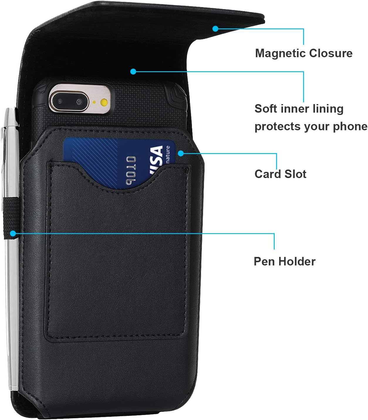 BECPLT Phone Holster for Apple iPhone 17 Pro 16/15/14/13/12/11 Pro Leather Belt Case,Swivel Clip Pouch Holster Belt Clip Case for Galaxy S25 S24 S23 S22 S21 Google Pixel 5 4a 5G 4 LG -Black
