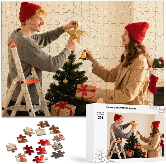 Custom Puzzles from Photos, Personalized Natural Wood Puzzle with 120/200/300/500/1000 Pieces, Customized Jigsaw Create Timeless Memories for Adults, Family, Father's Day, Lover, Pet