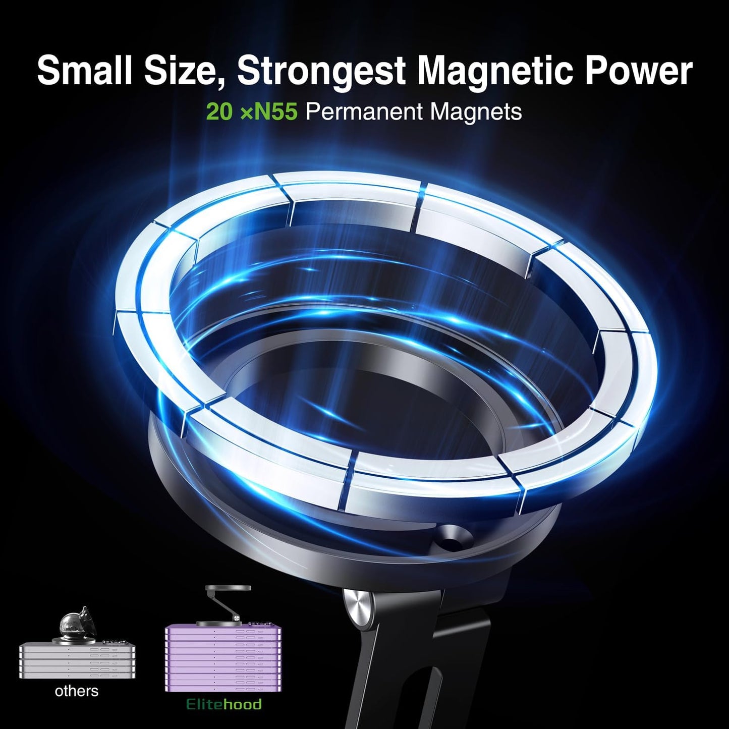 elitehood Magnetic Phone Stand, Small & Portable Magnetic Phone Holder [Dual Strongest Magnets], for Magsafe Foldable iPhone Stand, Universal Cell Phone Stand for Desk Gym Mirror Wall, Black