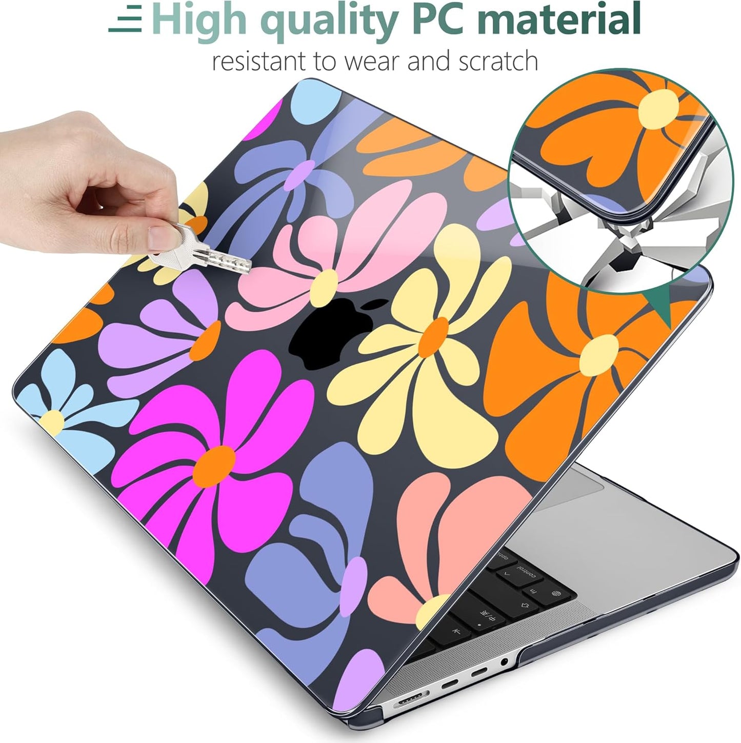DONGKE for M4 MacBook Pro 16 Inch Case 2024 2023 2021 A3403 A3186 M3 A2991 M2 A2780 M1 A2485 Pro/Max Chip, Plastic Hard Shell Case & Keyboard Cover for Mac Pro 16 with Touch ID, Power Flowers