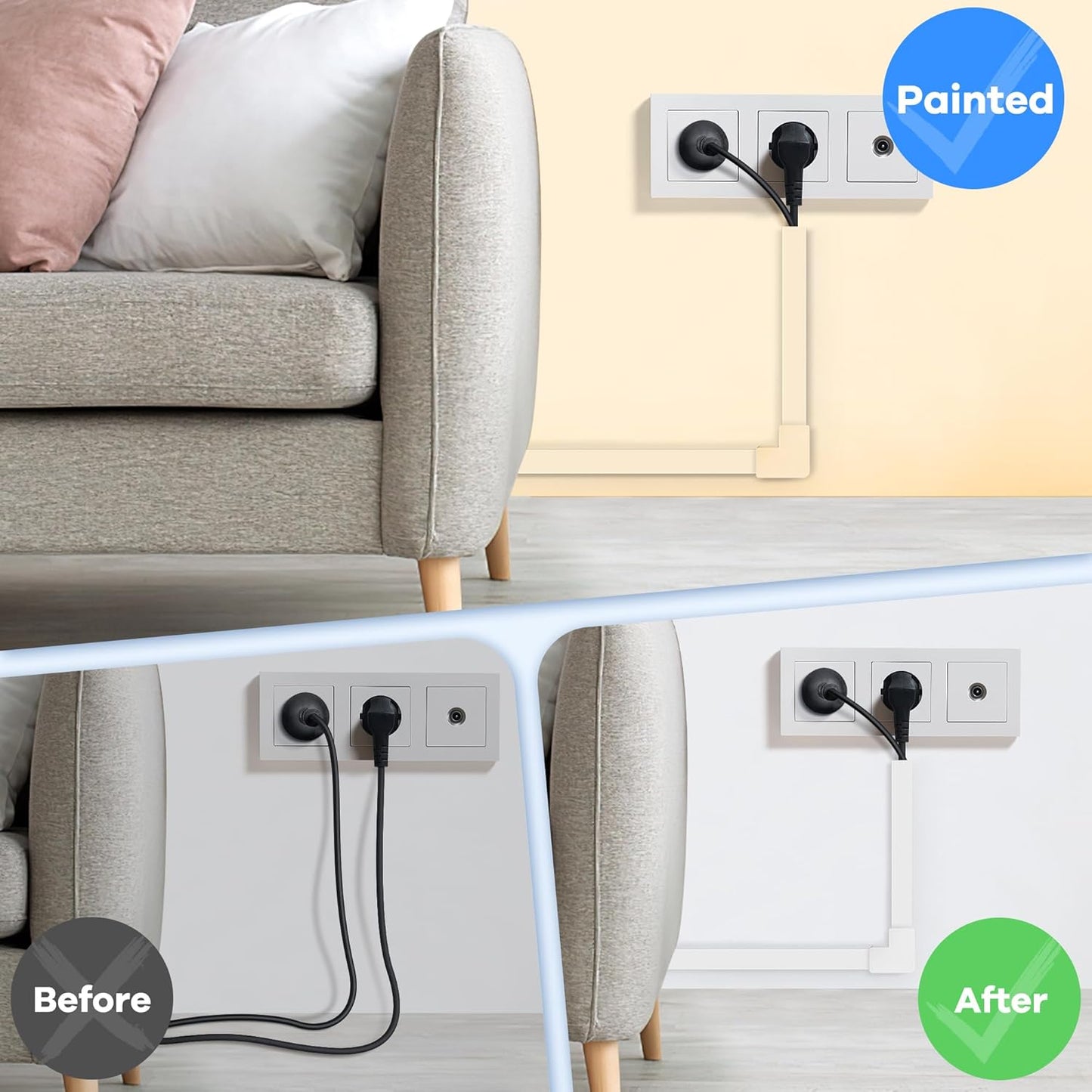 126in Cord Hider Kit, TV Wire Covers for Wall, Paintable Cable Management Kit, Cable Cover for Mounted TV, Hide Wires Along Wall, Brown Cord Cover, 8xL15.7in W0.95in H0.55in