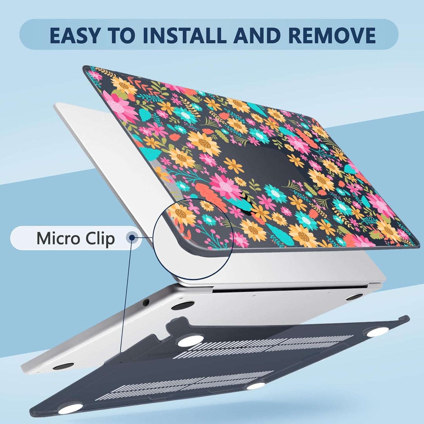 Compatible with MacBook Air 13.6 inch Case, M4 A3240/M3 A3113/M2 A2681 (Released 2025 to 2022), Hard Shell, Keyboard Cover, Screen Protector, Webcam Cover & Type-C Adapter, Colorful Flowers
