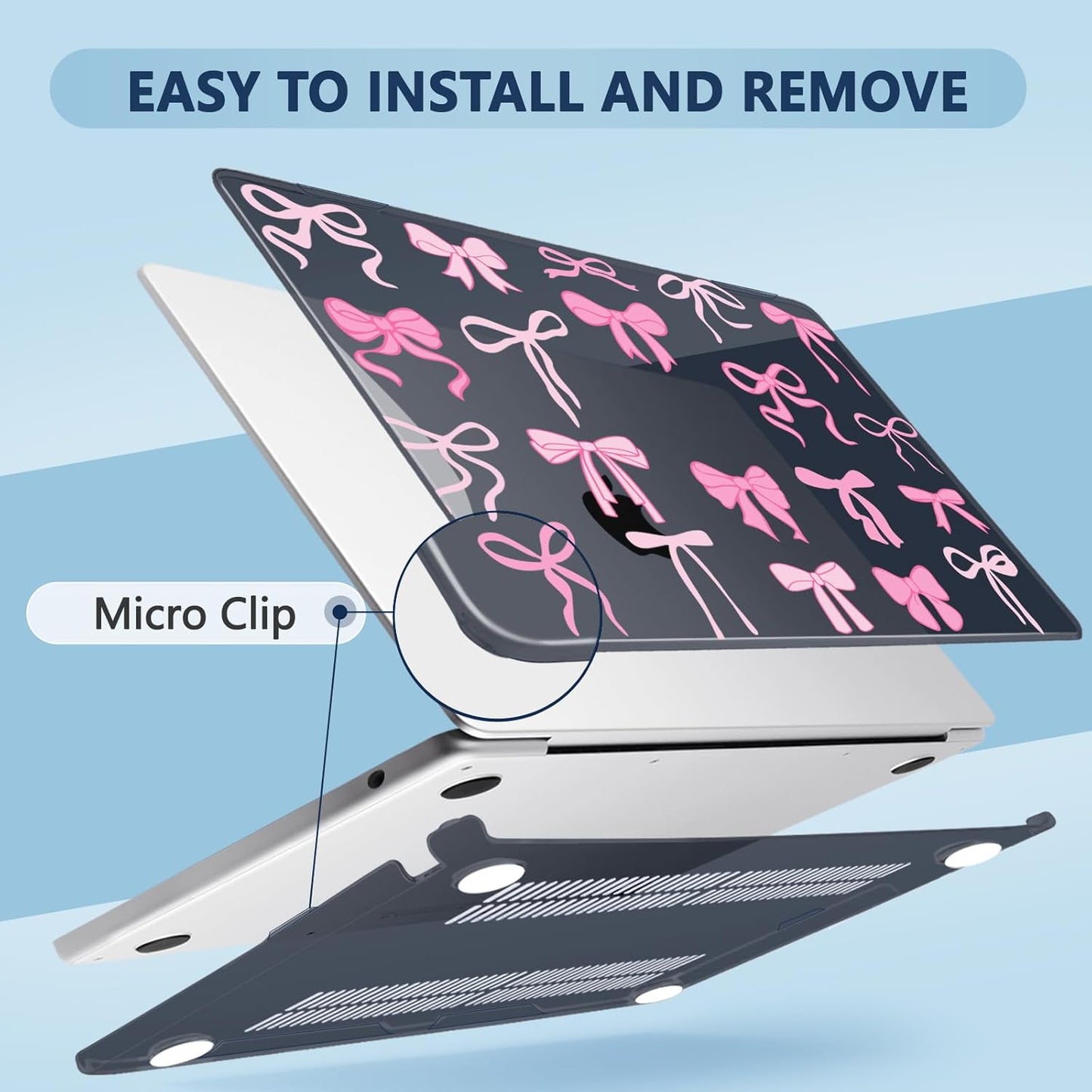 Compatible with MacBook Air 13.6 inch Case, M4 A3240/M3 A3113/M2 A2681 (Released 2025 to 2022), Hard Shell, Keyboard Cover, Screen Protector, Webcam Cover & Type-C Adapter, Black Bows