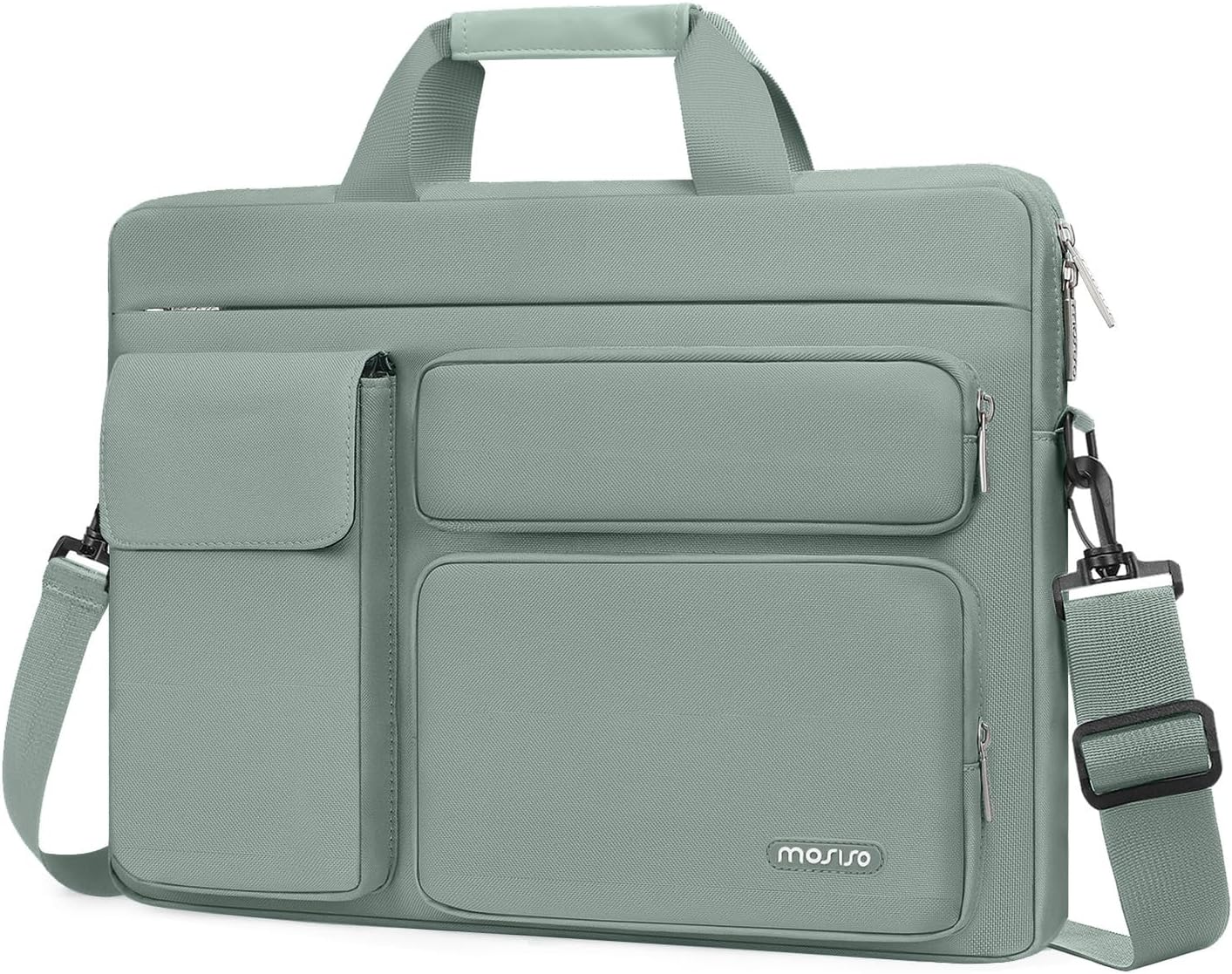 MOSISO Laptop Shoulder Bag, Computer Bag with 2 Raised&1 Flapover&1 Horizontal Pocket&Handle&Belt
