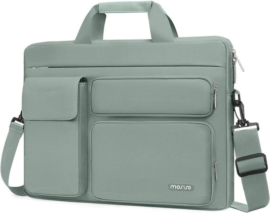 MOSISO Laptop Shoulder Bag, Computer Bag with 2 Raised&1 Flapover&1 Horizontal Pocket&Handle&Belt
