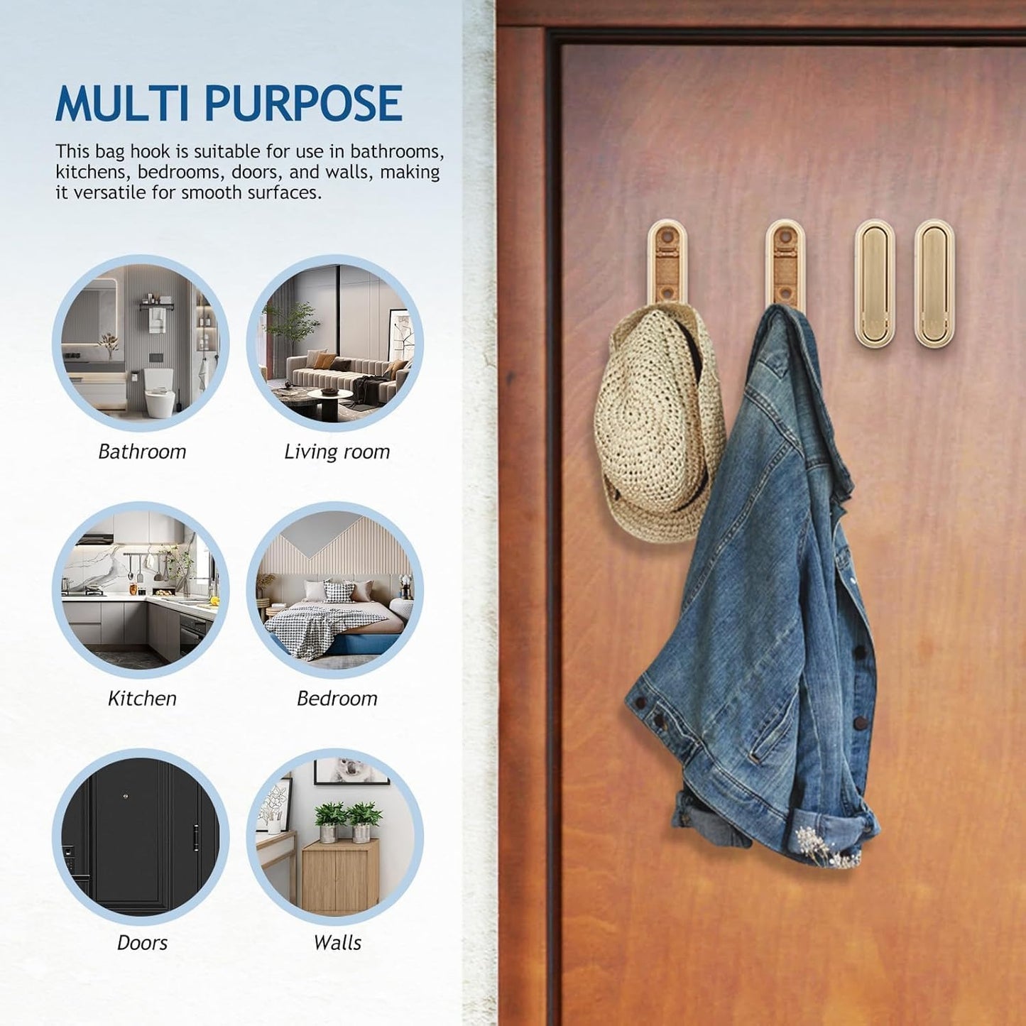 4PCS Gold Foldable Wall Hooks, Metal Folding Hooks Wall Mount, Easy Installation, Suitable for Bathroom Kitchen, Flip Down Hook for Wal l Hanging Coat, Bag, Towel, Key, Hat (Black)