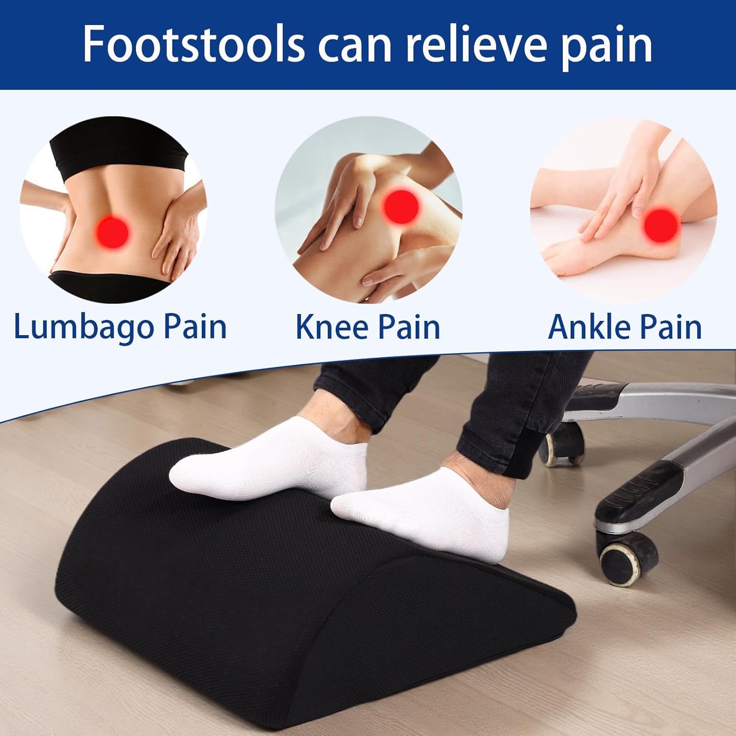 Foot Rest for Under Desk at Work Ergonomic Under Desk Footrest，Support Foot Pillow Double-Sided Footstool， for Office, Home & Gaming Leg Elevation Pillow Black