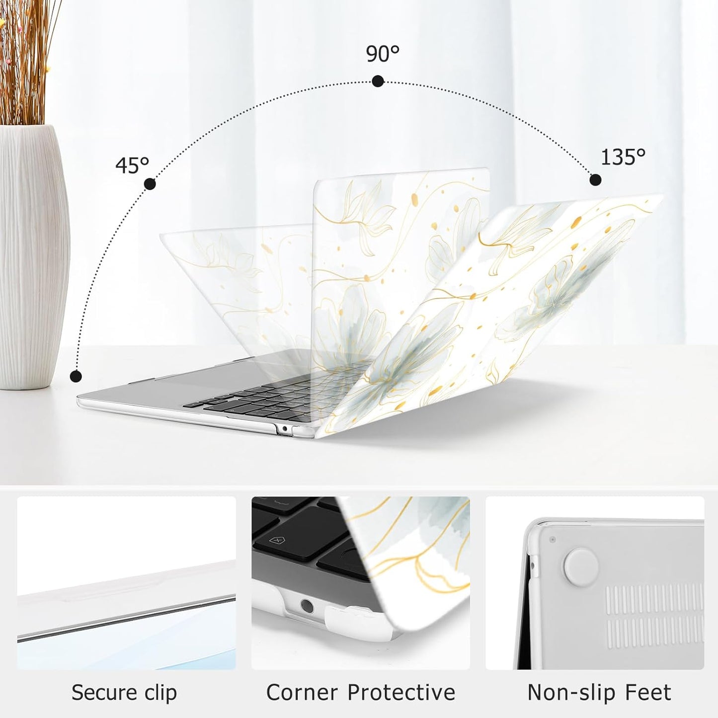 MOSISO Compatible with MacBook Air 13 inch Case 2025 2024 2023 2022 M4 A3240 M3 A3113 M2 A2681, Ink Petals Plastic Hard Shell&Keyboard Cover&Screen Protector for MacBook Air 13.6 inch Case, Green