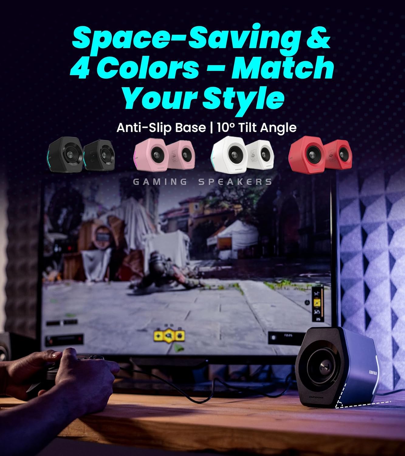 Edifier Hecate RGB Gaming Speakers, 32W Peak Power, Bluetooth 5.1, Game/Movie/Music Modes, 12 RGB Lighting Effects, Compact Design for PC/PS4/Desktop - White