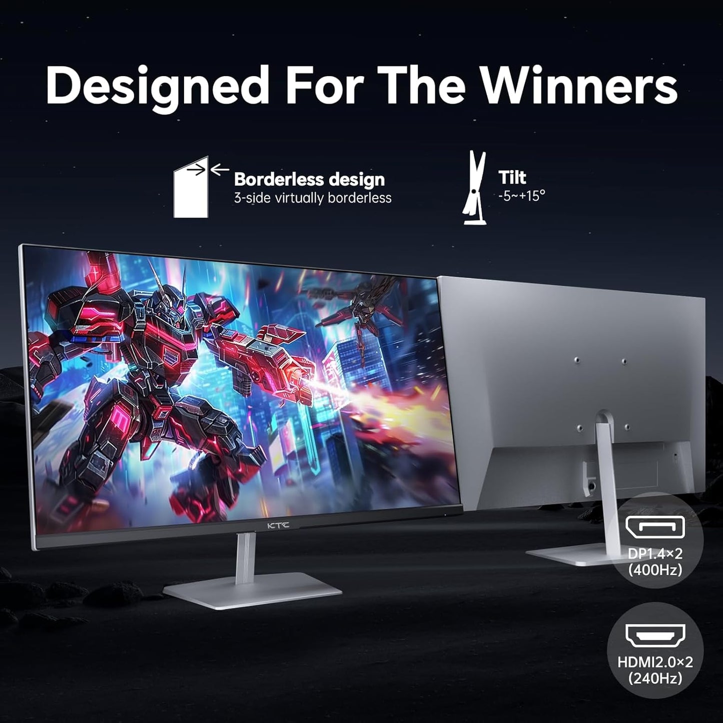 KTC 24.5 inch 400Hz 240Hz Gaming Monitor | Fast IPS 1ms | FHD 1080P Monitor | HDR 400 128% sRGB | HDMI x2, DP x2 |Tilt Adjustability Silver-Gray VESA 360Hz Monitors H25X7