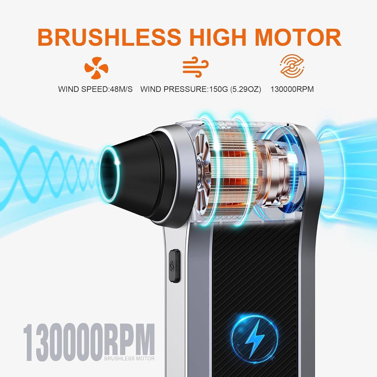 Electric Air Duster - 130000RPM Compressed Air Duster with Brushless Motor,3-Gear Speeds - Air Duster, 4pcs Nozzles - Mini Blower for Keyboard,Car,PC,Home Cleaning