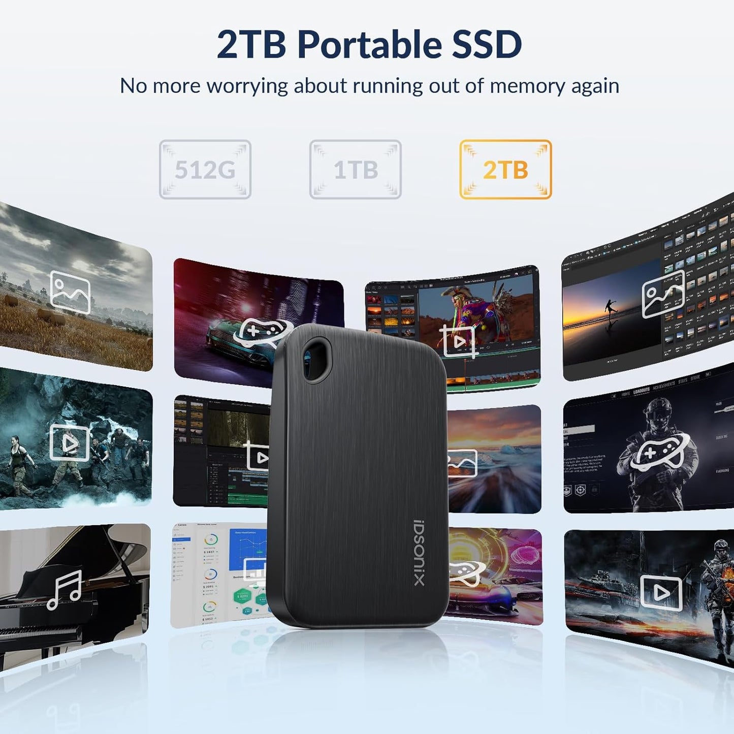 iDsonix 2TB External SSD, Portable Hard Drive USB 3.2 GEN 2x2 up to 2000MB/s, Portable SSD USB C External Solid State Drive for Xbox, PS5, PC, Laptop, Mac, Desktop, Tablet and Camera, i20