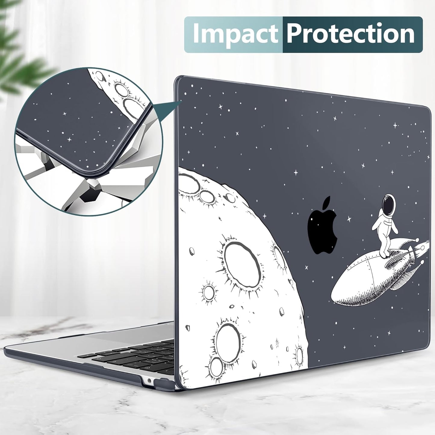 TWOLSKOO Compatible with M4 MacBook Air 15 inch Case 2025-2023 Released Model M4 A3241 M3 A3114 M2 A2941, Plastic Hard Shell & Screen Protector & Keyboard Cover & Type C Adapter, Flying Astronauts