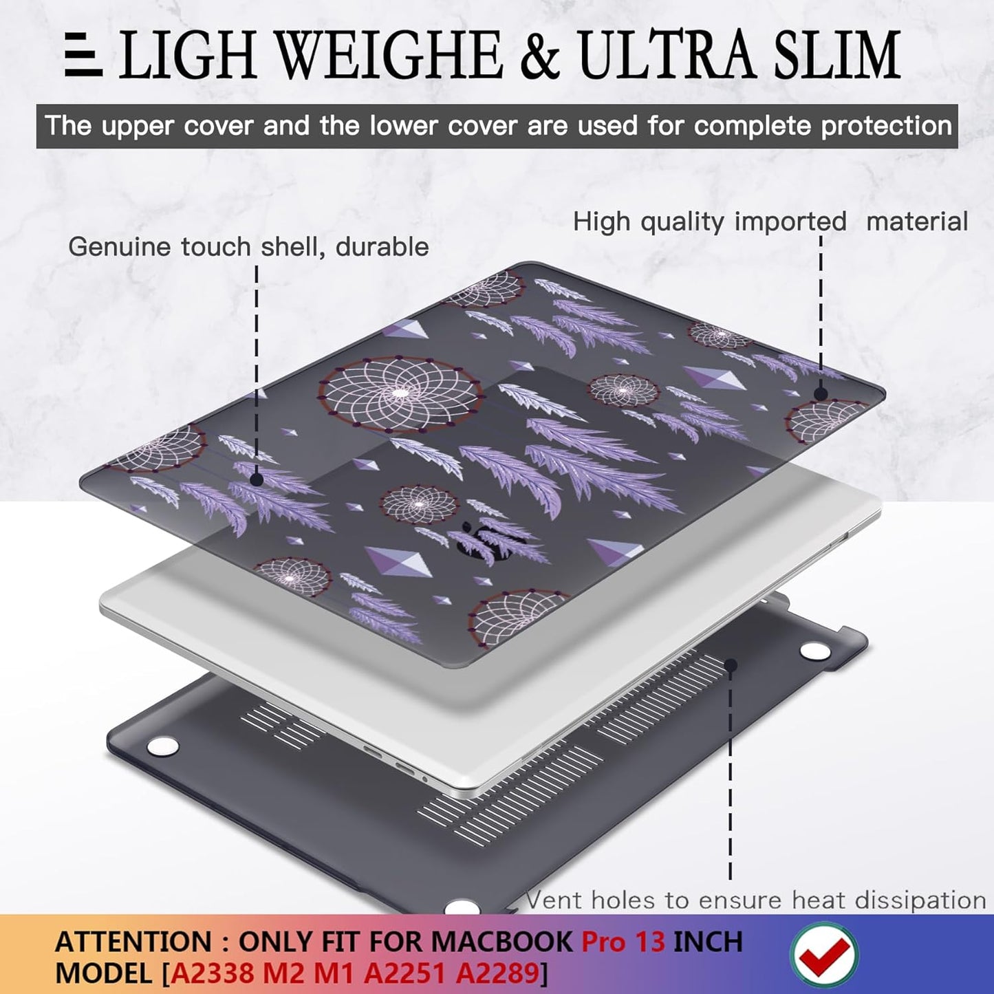 CISSOOK Compatible with MacBook Pro 13 inch 2025-2016 Release M2 M1 Chip A2338 A2251 A2289 A2159 A1989 A1706, Plastic Hard Shell Cover for MacBook Pro 13 with Touch Bar, Dream Catcher