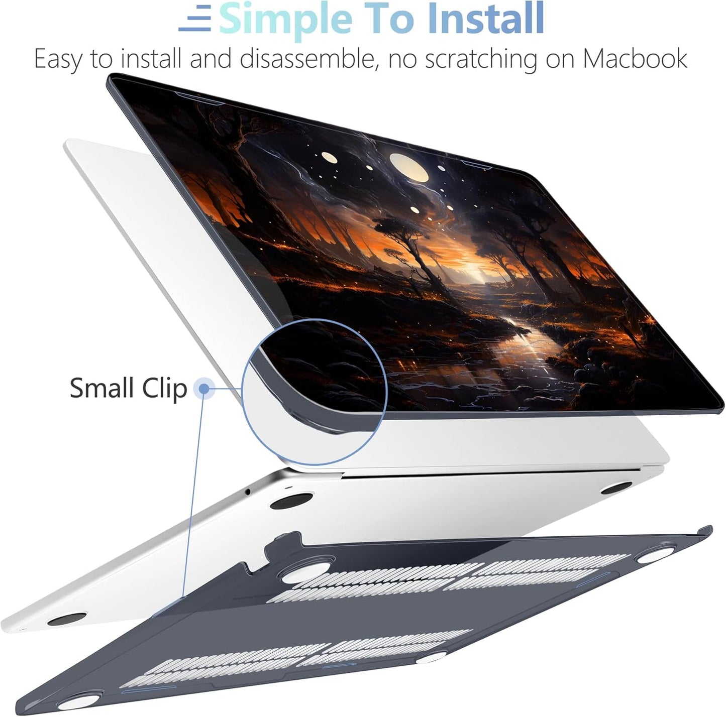 MEEgoodo Case for M4/M3/M2 MacBook Air 13.6 inch Case 2025 2024 2022, Fit Model A3240/A3113/A2681, Laptop Hard Shell with Keyboard Cover Compatible with MacBook Air 13 inch, Fantasy Night Landscape