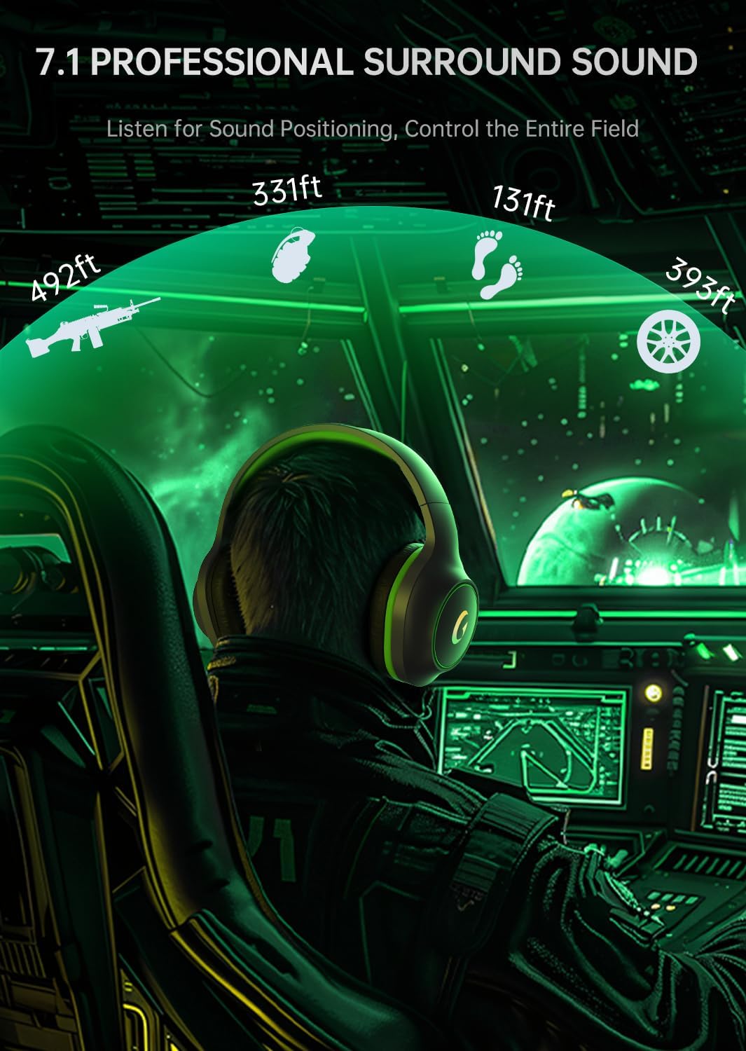 CM7002 Gaming Headset for PS5, PS4, PC, Mac, Switch, Xbox Series, Surround Sound RGB Gaming Headphones with Noise Canceling Microphone, 50MM Dynamic Drivers, 3.5MM Audio Jack, Black Green