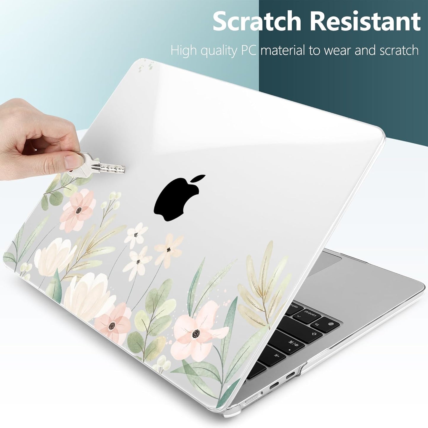TWOLSKOO for M4 MacBook Air 13.6 inch Case 2025-2022 Release M4 A3240 M3 A3113 M2 A2681, Plastic Hard Shell & Screen Protector & Keyboard Cover & Trackpad Film, Watercolor Floral