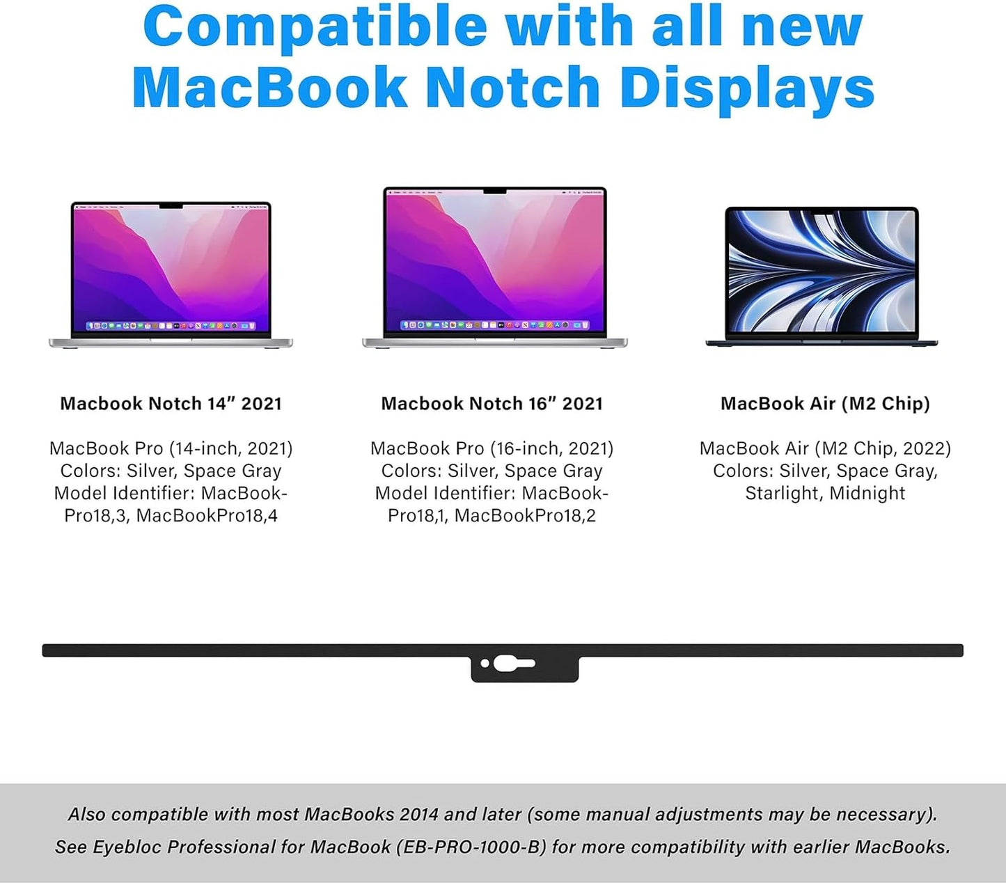 Webcam Cover - Compatible with MacBook 2021-2022 Air & Pro Notch Displays & Pre-2020 Models - Black Notch Series, 1 Pack - Magnetic Webcam Cover Slide & Camera Privacy Slider