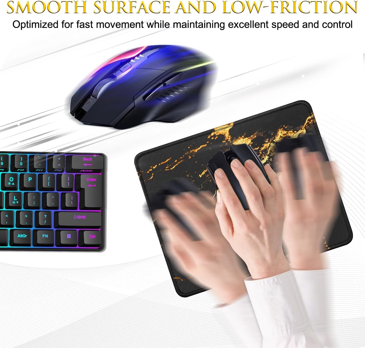 JIKIOU 3 Pack Mouse Pad with Stitched Edge, Comfortable Mouse Pads with Non-Slip Rubber Base, Washable Mousepads Bulk with Lycra Cloth, Mouse Pads for Computers Laptop Mouse 10.2x8.3in Yellow Gilding