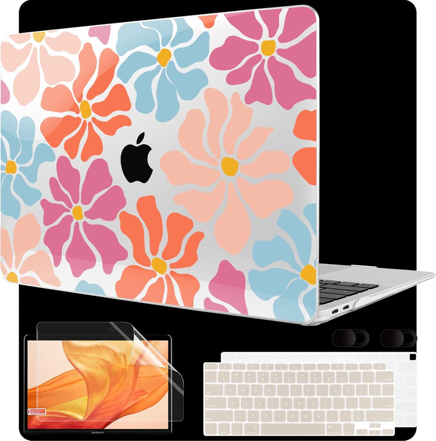 MEEgoodo for MacBook Air 13 inch Case 2021 2020 2019 2018 Released A2337 M1 A2179 A1932 with Touch ID, Plastic Hard Shell & Keyboard Cover Compatible with MacBook Air Case 13.3,Minimalist Style Floral