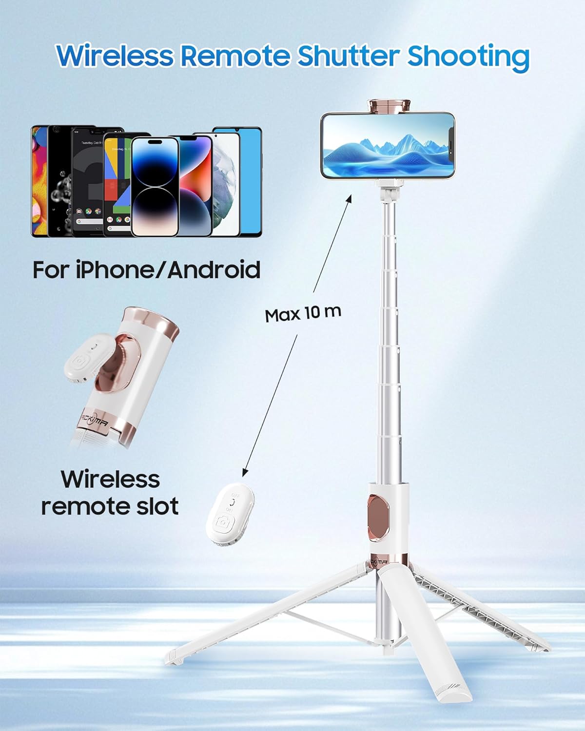 67" Selfie Stick Phone Tripod, All-in-1 Cell Phone Tripod with Wireless Remote, Extendable Compact Tripods Portable Travel Stand for iPhone Android Selfie/Video Recording/Live Stream/Vlog