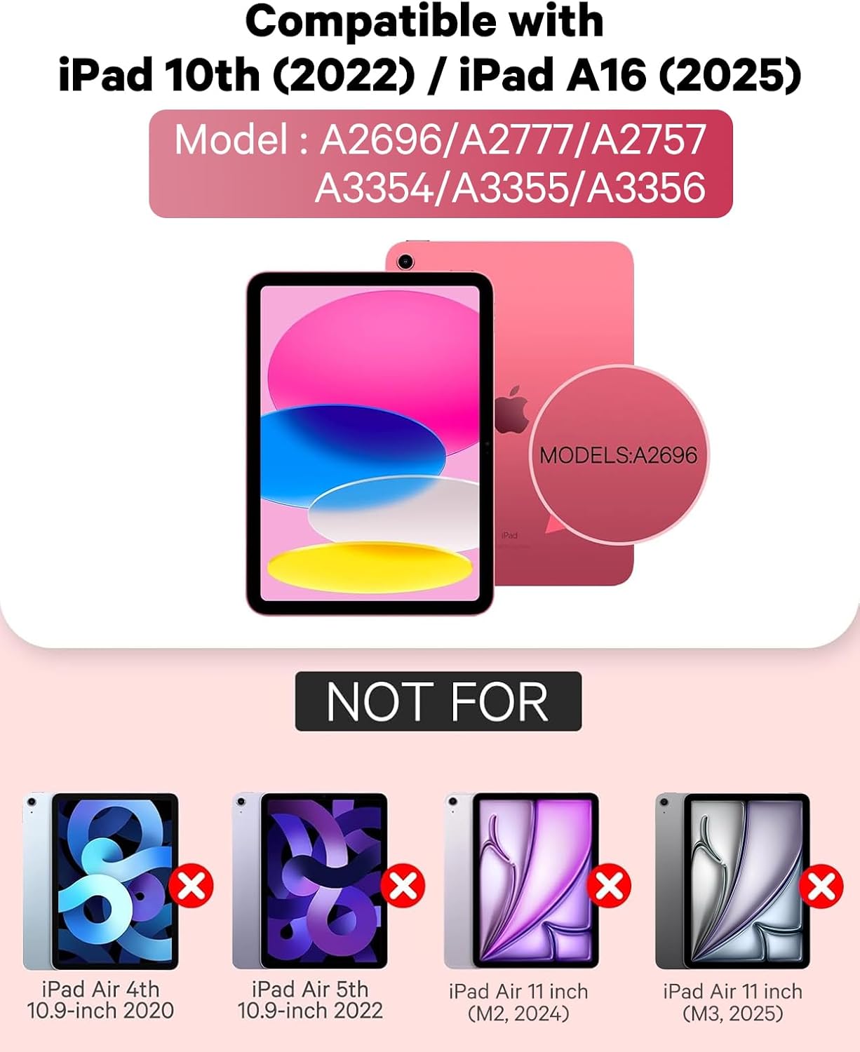 CHESONA Keyboard Case for iPad (A16) 11th/10th Generation (2025/2022), Detachable Wireless Keyboard, Stand Folio Keyboard Cover with Pencil Holder, Thin & Light (Pink)