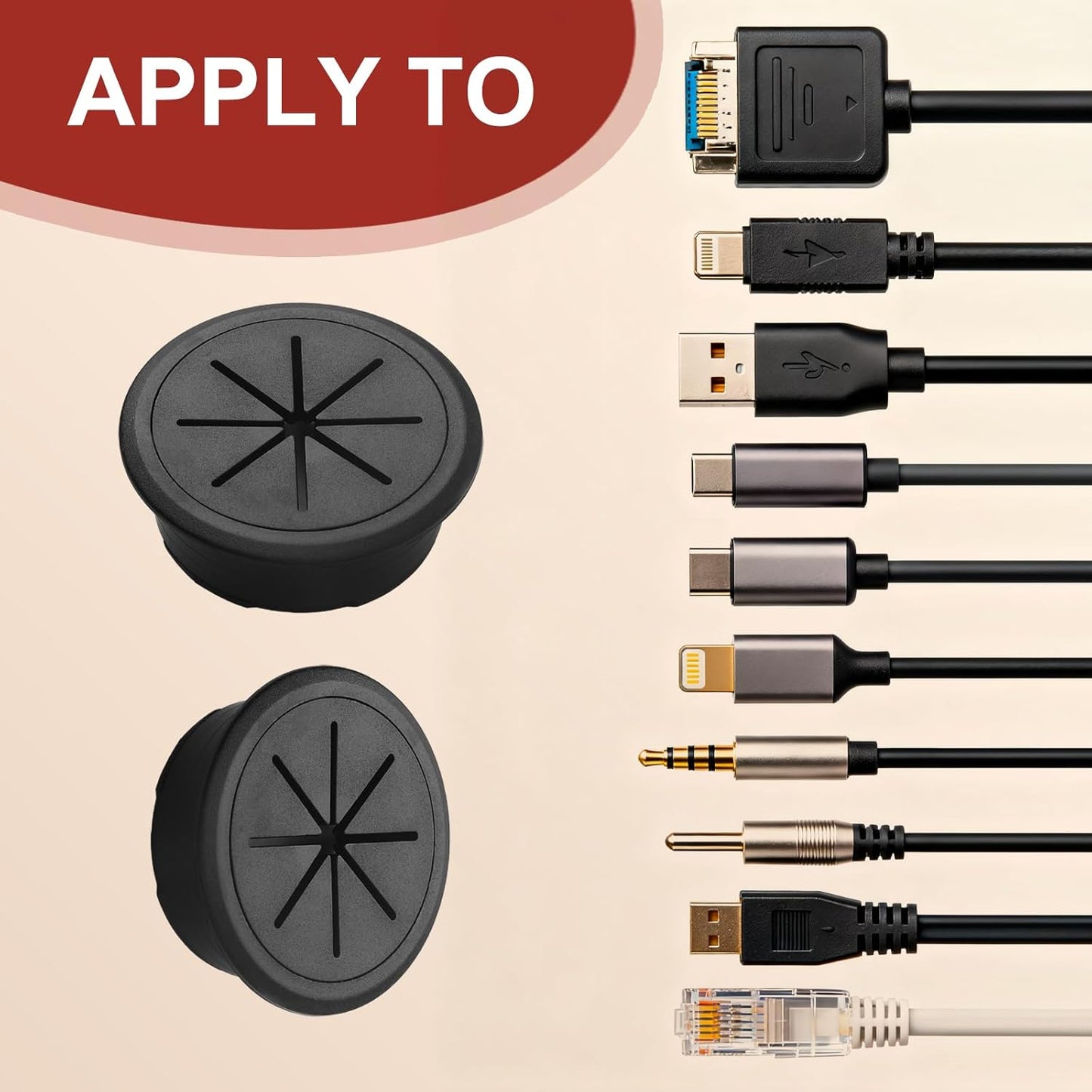 Desk Grommet 2 Inch 8Pcs Grommets Desk Hole Cover for Cables Wire Grommet Kit with Hole Saw(Black, 2Inch_50mm)