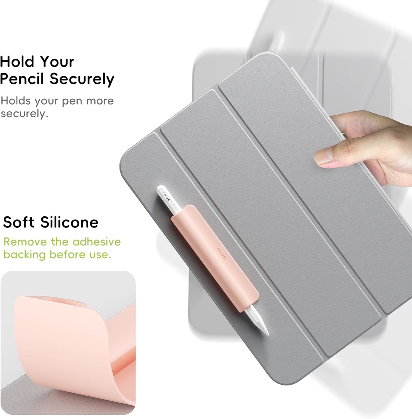ELETIUO Silicone Pencil Holder Sleeve,Compatible with Apple Pencil (USB-C),Apple Pencil 1st/ 2nd Generation,Strong Adhesive Sticky Attached to iPad Case for Stylus Pens,Pink