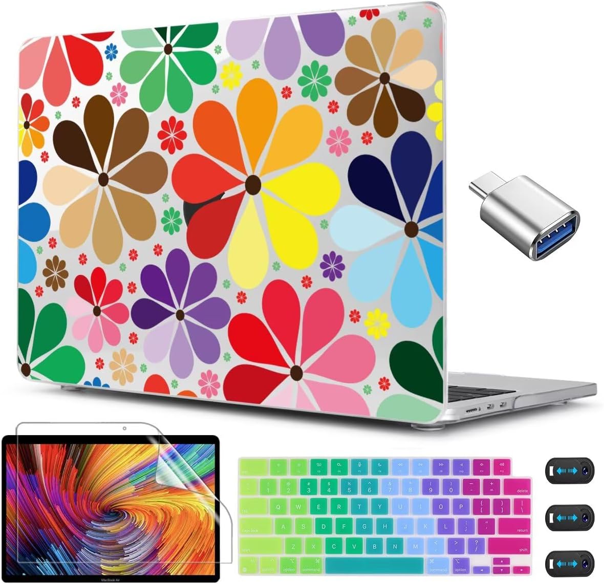 CISSOOK Compatible with MacBook Air 13.6 inch Case 2025 2024 2023 2022 Release A3240 A3113 A2681, Plastic Hard Shell Case Keyboard Cover Set for MacBook Air 13 inch M2 M3 M4, Colorful Floral