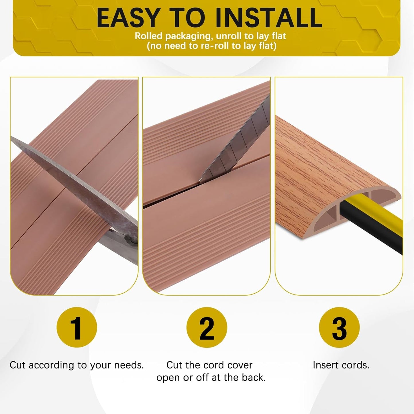 Floor Cord Cover 3.3FT Cord Covers for Wires on Floor Protect Wires & Prevent Trip Hazards, Easy to Cut for Home, Office, School, Concerts, Cavity W0.6in x H0.32in