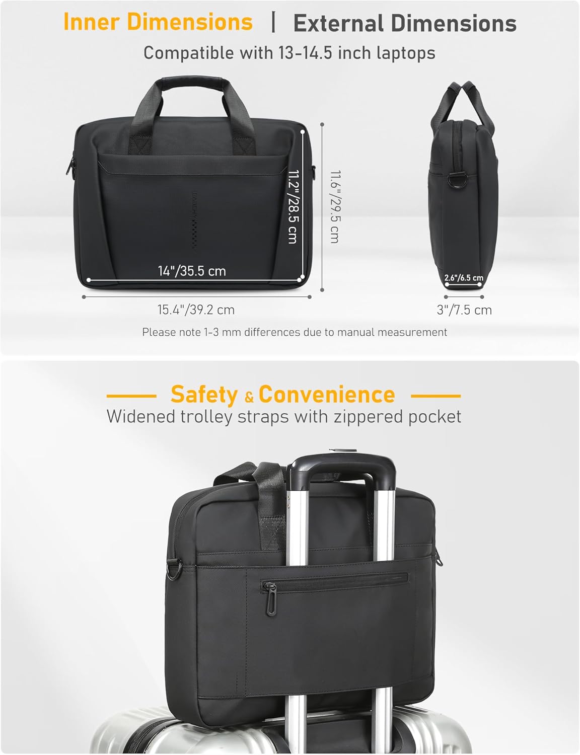 13-14 Inch Laptop Shoulder Bag Business Briefcase Water Resistant Computer Messenger Bags Compatible with MacBook Pro 14, MacBook Air 13 M4, HP, Dell, ASUS Notebook, Black