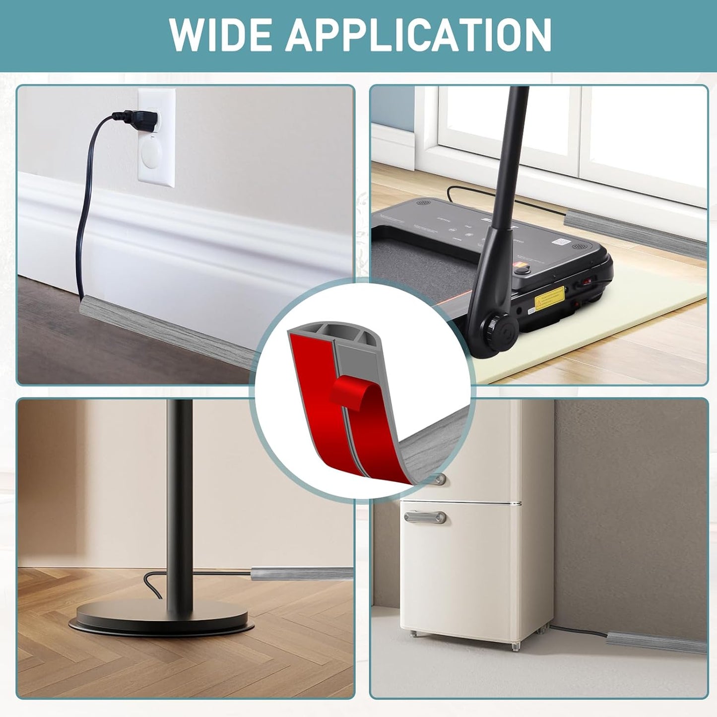 Floor Cord Cover Self Adhesive Cord Hider Floor Extension Cord Covers for Floor Power Cord Protector Cable Management Prevent Cable Trips Cable Cavity 0.51" W x 0.31" H (Light Grey Wood, 20Ft)