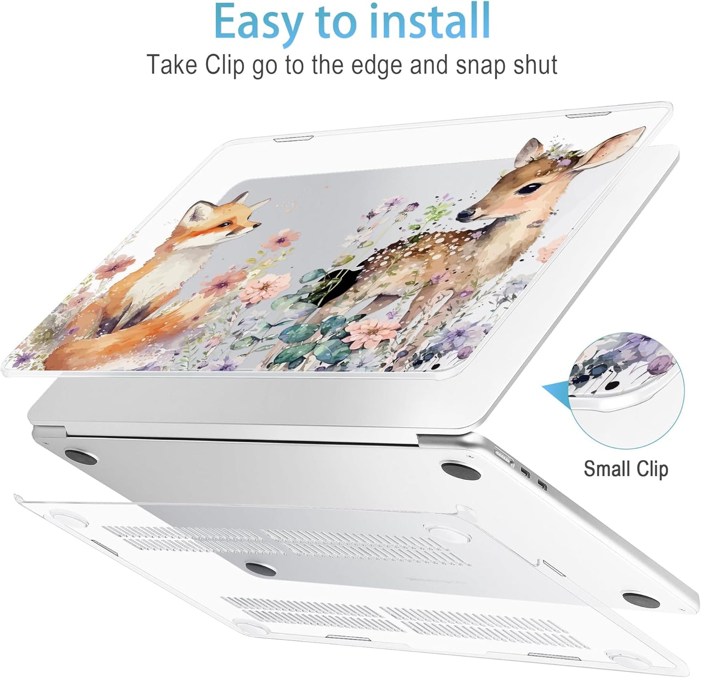 Mektron for 2025 M4 MacBook Air 13.6 Inch A3240 Case Fits 2023 A2681 M2 2024 A3113 M3 Chip with Liquid Retina Display Touch ID, Printed Plastic Hard Shell Cover for MacBook Air 13.6", Fox and Deer