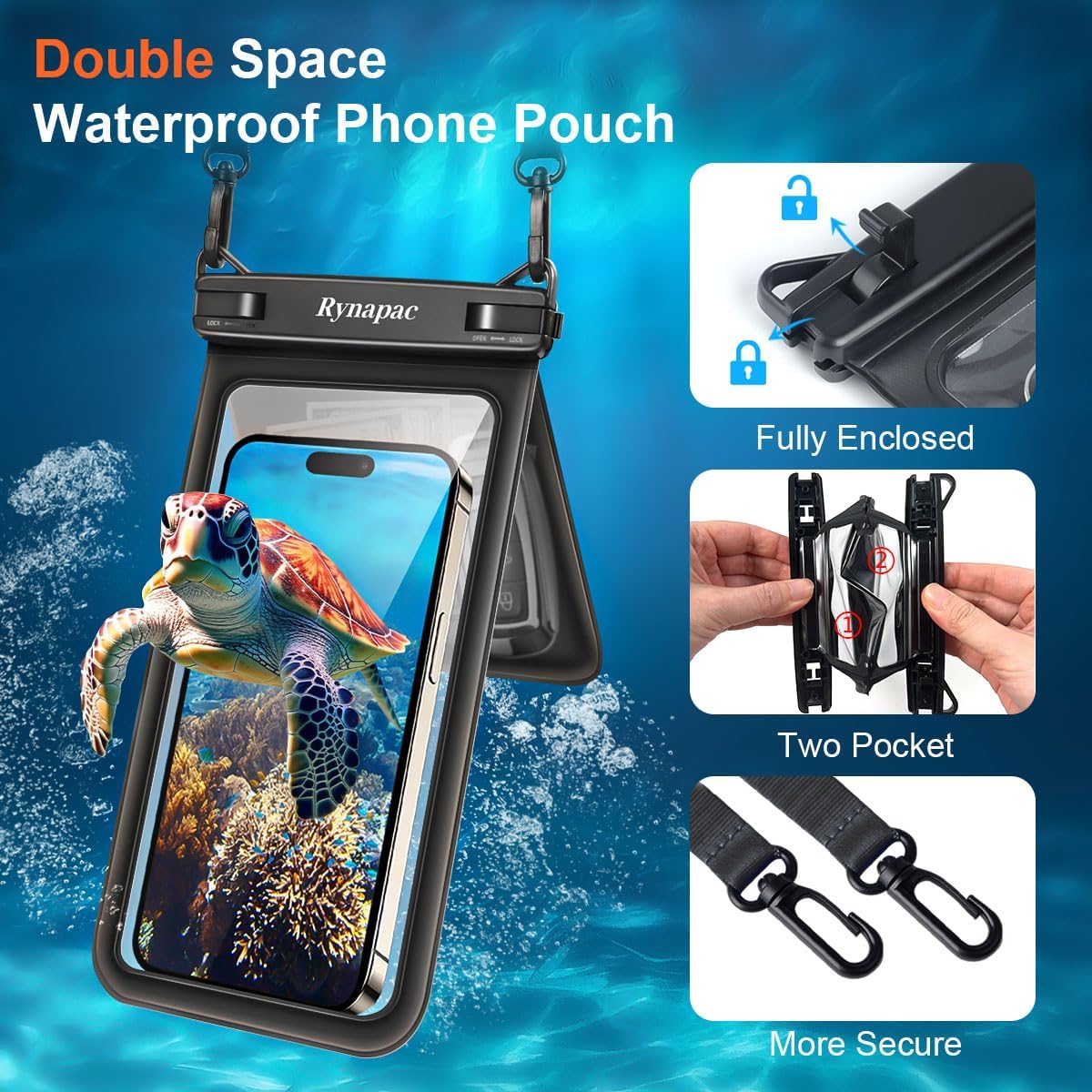 Double Space Waterproof Phone Pouch, 2 Pack Waterproof Phone Case with Lanyard for iPhone 16 15 Pro Max Galaxy S23 Pixel 7a up to 8.5’’, Cellphone Dry Bag for Beach Vacation Travel Cruise Essentials