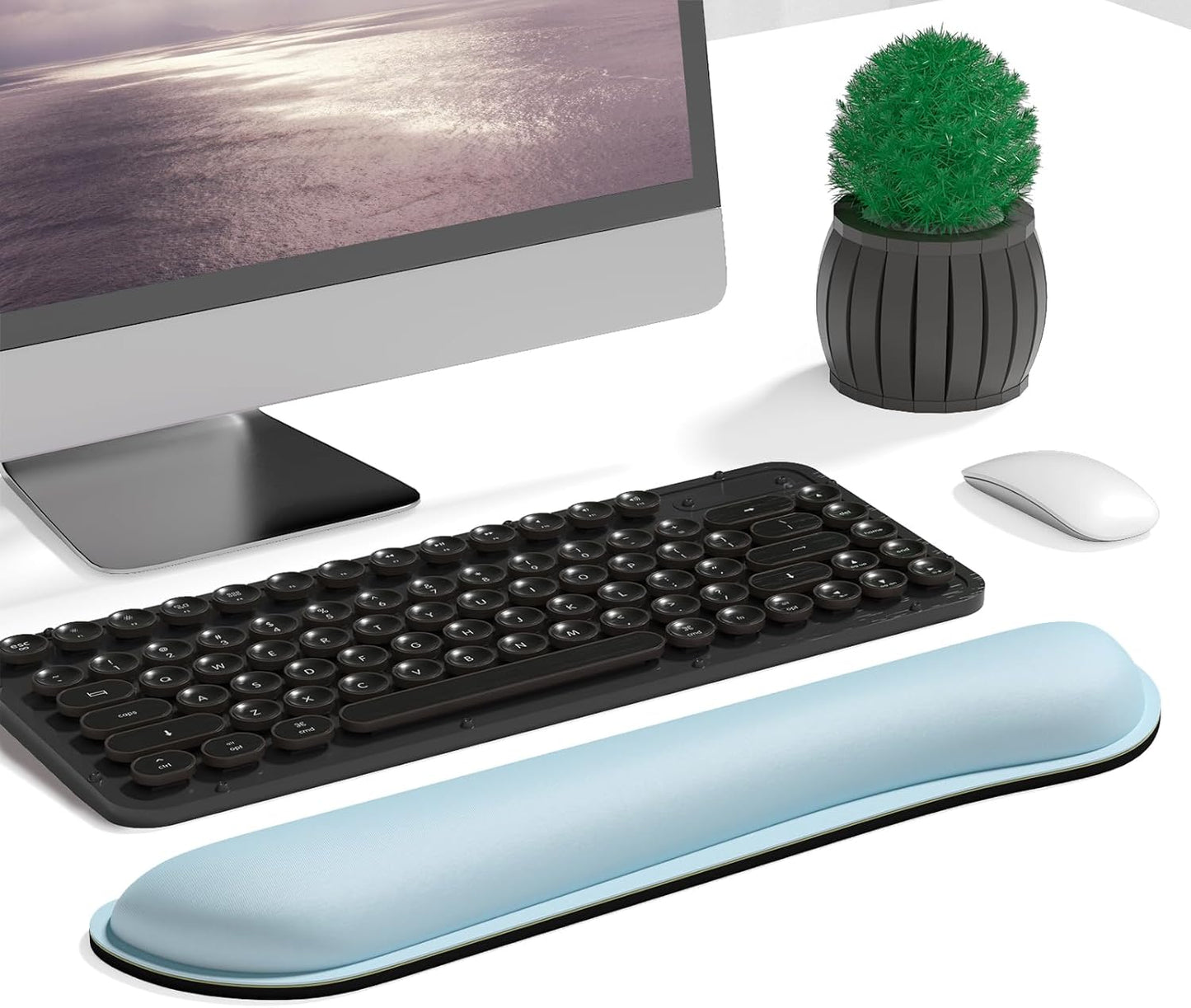 Dapesuom Enlarge Keyboard Wrist Rest, Memory Foam Keyboard Wrist Cushion for Computer Desk Mats Support, Typing Pain Relief Ergonomic Mouse Pad Rests with Non-Slip Base for Gaming, Laptop, Sky Blue