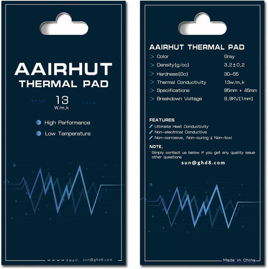 Aairhut Thermal Pad 13W/mK [0.5~3mm], 85x45x2.5mm Silicone Cooling Pad Non Conductive Heat Resistance Extreme Odyssey Cover with Dual Self-Adhesive Films for PC Laptop PS4/PS5/CPU/GPU/Computer