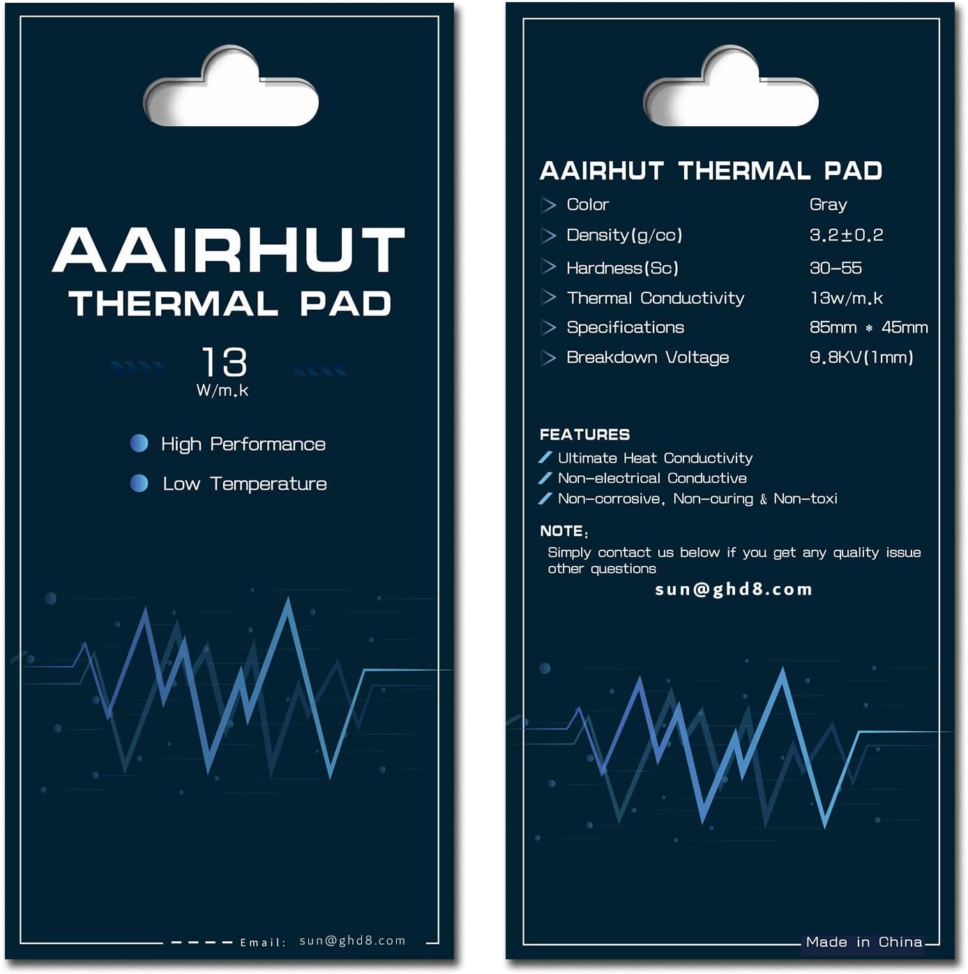 Aairhut Thermal Pad 13W/mK [0.5~3mm], 85 x 45 x 3mm Silicone Cooling Pad Non Conductive Heat Resistance Extreme Odyssey Cover with Dual Self-Adhesive Films for PC Laptop PS4/PS5/CPU/GPU/Computer