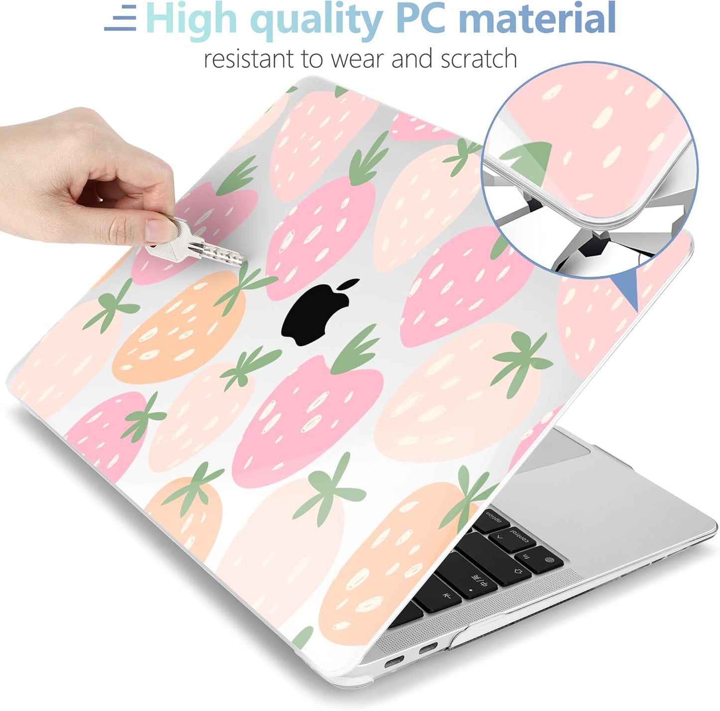 MEEgoodo for MacBook Air 13 inch Case 2021 2020 2019 2018 Released A2337 M1 A2179 A1932 with Touch ID, Plastic Hard Shell & Keyboard Cover Compatible with MacBook Air Case 13.3,Cute Drawn Strawberries