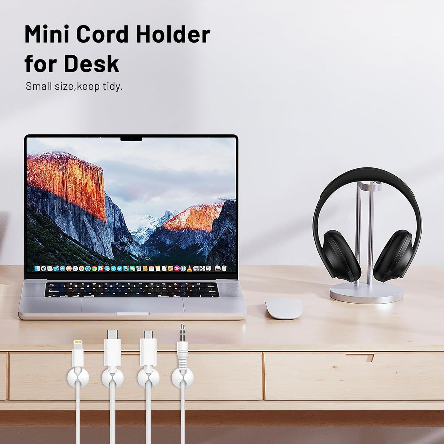 18 Pack Mini Cable Clips, Znben Cord Organizer Holder Adhesive Cord Management Charger Wire Holder Clips for Desk, Home, Office, Car, Cubicle, Nightstand White