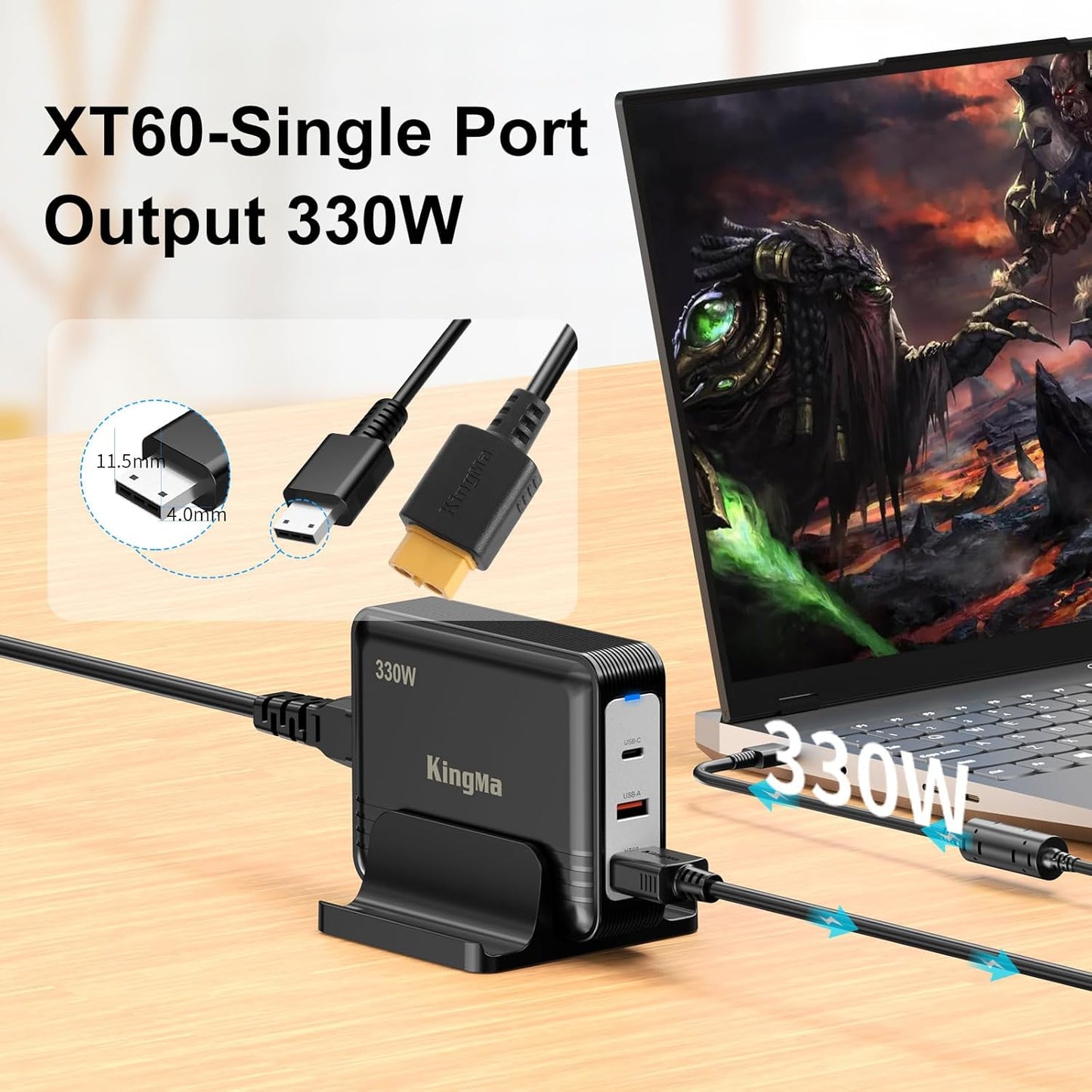 MSI 330W (20V/16.5A) Gaming Laptop GaN Charger for Vector GP68/Pulse GP78 HX PD 3.0 Fast Charging Adapter with 11-40mm Cable Compatible with Titan GT77 HX/Raider GE78 HX/Stealth GS77/ Pulse GP68 HX