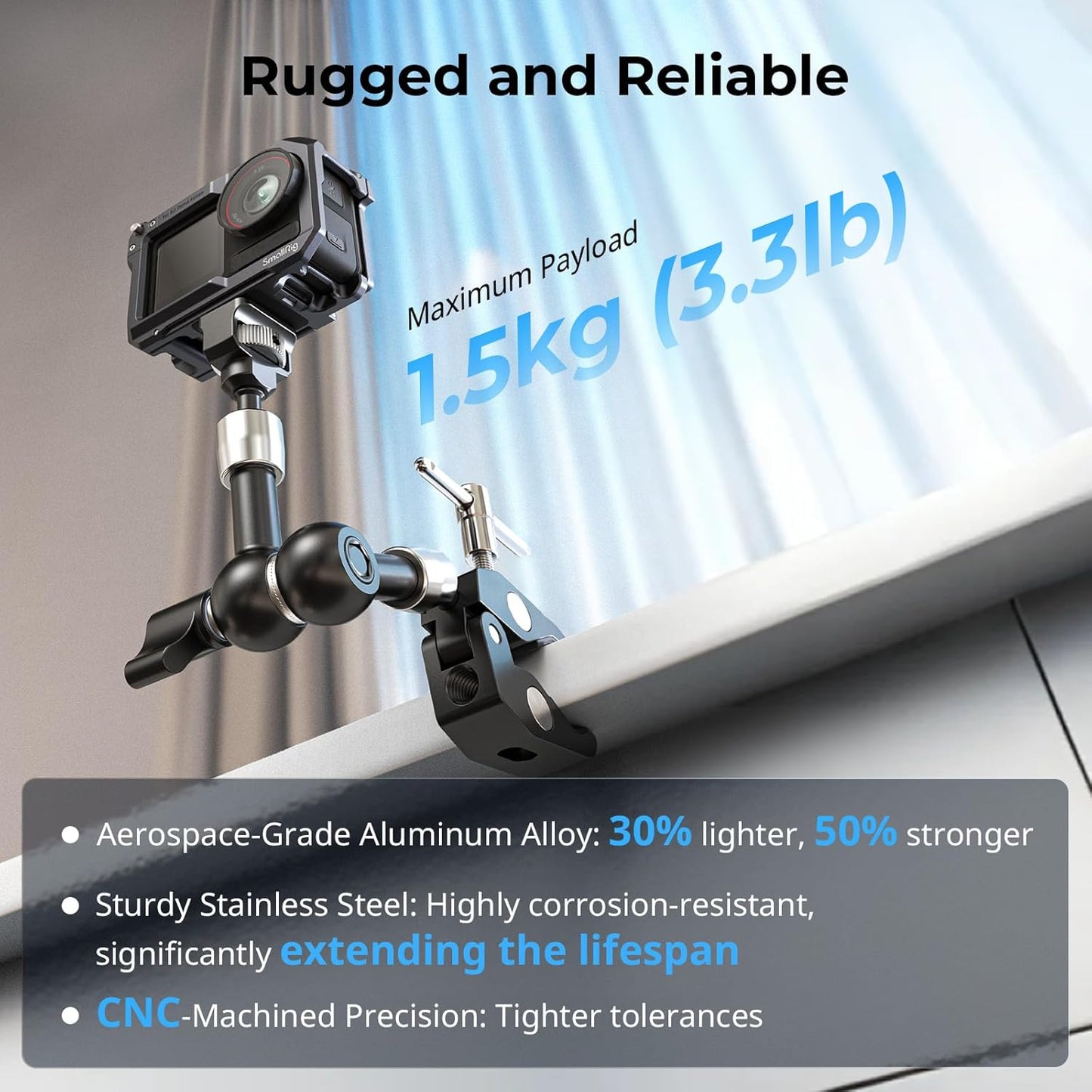 SMALLRIG 7 Inch Magic Arm with Crab-Shaped Clamp, Arm with 1/4"-20 Screw and Retractable Pins, for Action Cameras, Monitors, Video Lights, and Microphones - 5310